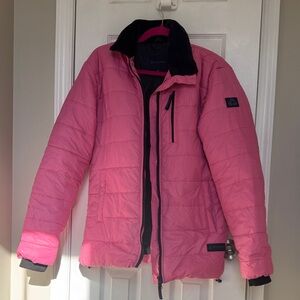 Vibrant Pink Quilted Jacket with Black Details